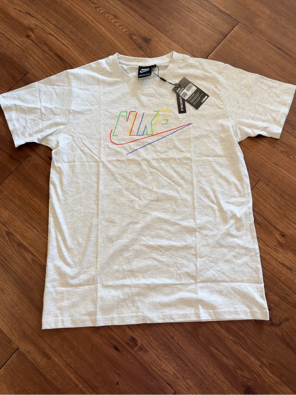 Nike White Short Sleeve Crew Tee with Multicolor Logo